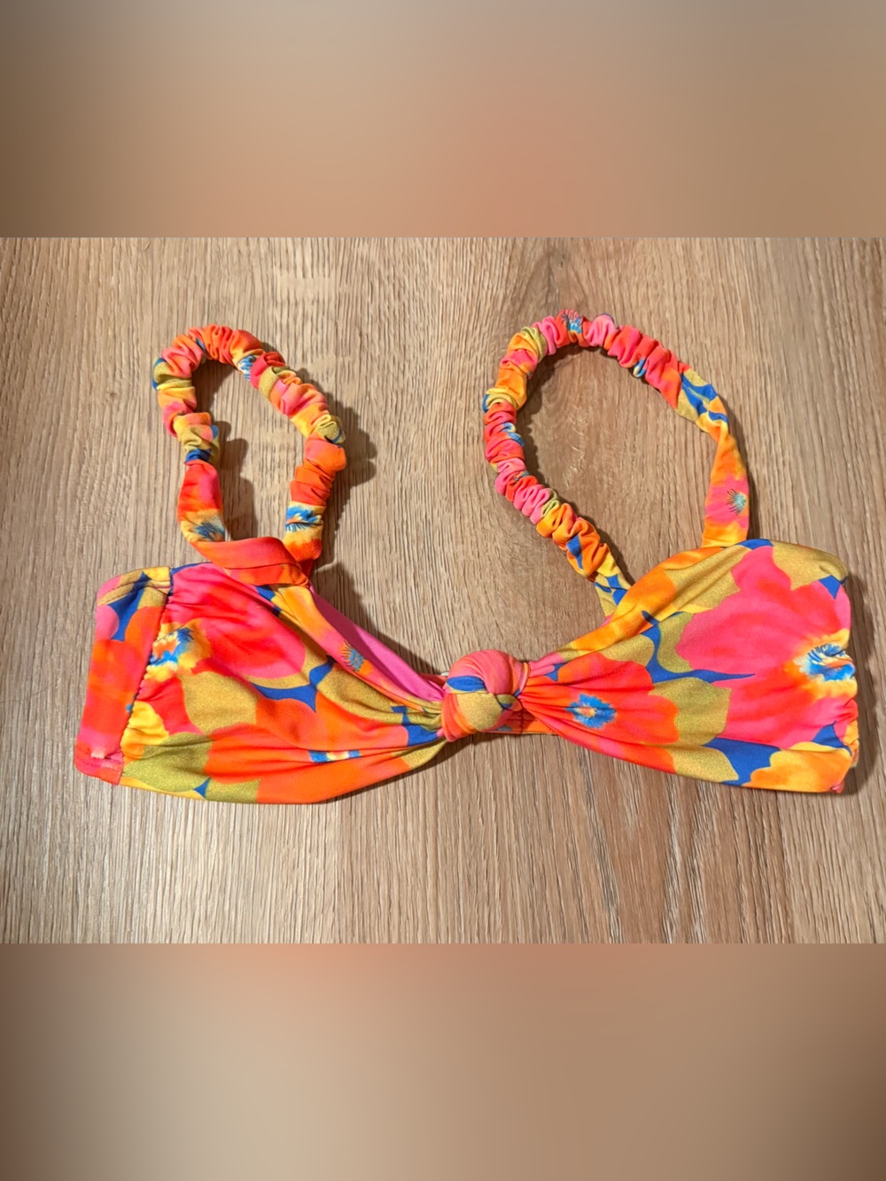 Floral Twist Front Bikini Top in Bright Orange & Pink - Picture 1 of 2